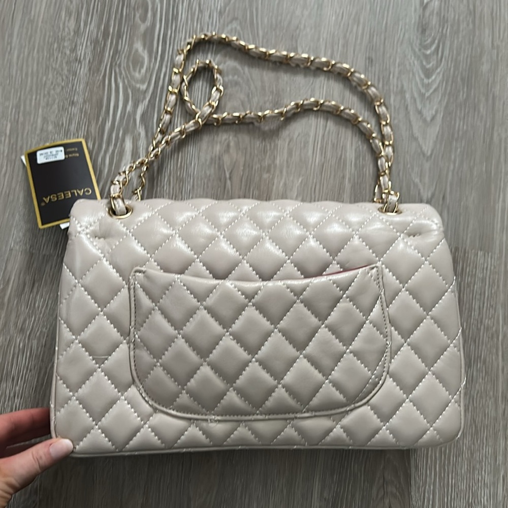 Taupe Quilted Leather Bag - Picture 6 of 6
